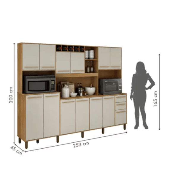 Armario de Cozinha Agata 12 Portas Cinamomo/Off white Valde Moveis