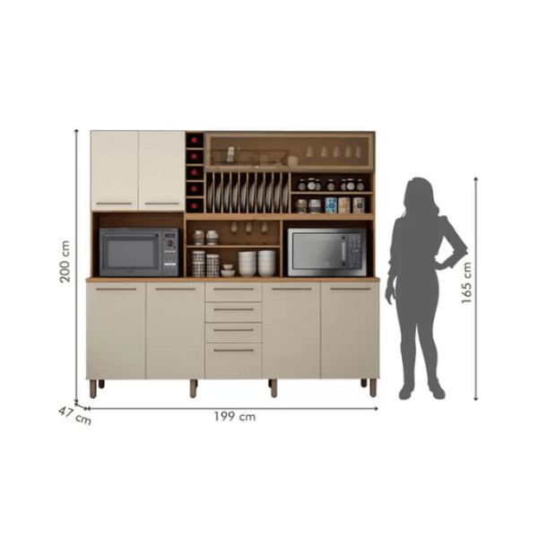 Armario de Cozinha Maranella 6 Portas 4 Gavetas Cinamomo/Off White Valde Moveis
