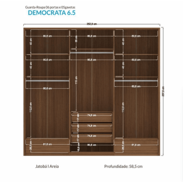 Guarda Roupa Democrata 6 Portas Jatoba/Areia Santos Andira