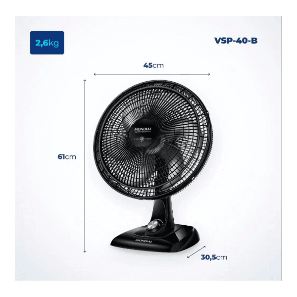 Ventilador de Mesa Mondial VSP-40 cm 6 pás 3 velocidades Super Power 127v Preto