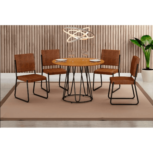 Mesa Napoli com 4 Cadeiras Preta Base Omega Tampo Cinamomo Teixeira