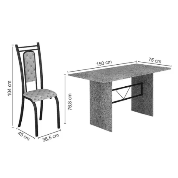 Mesa De Jantar Paris com 6 Cadeiras Base Granito Preto Teixeira