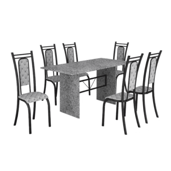 Mesa De Jantar Paris com 6 Cadeiras Base Granito Preto Teixeira