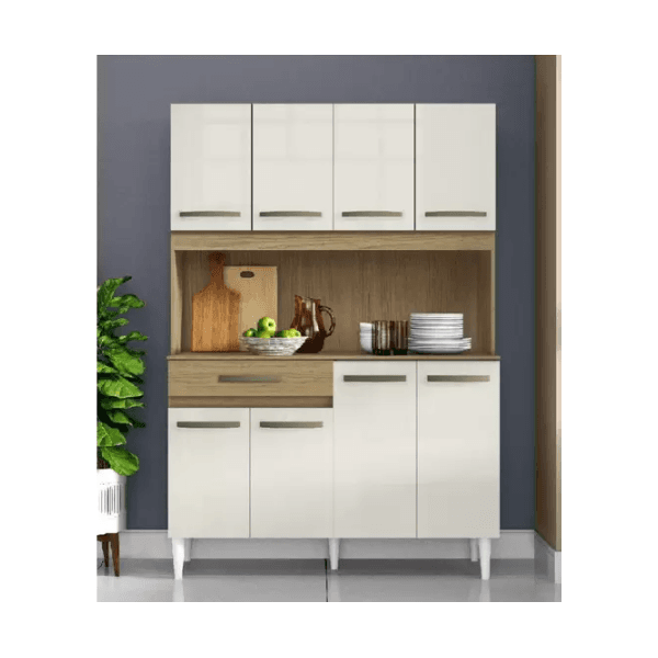 Armário de Cozinha Cleo 8 Portas 1 Gaveta Atacama/Off white Aramóveis