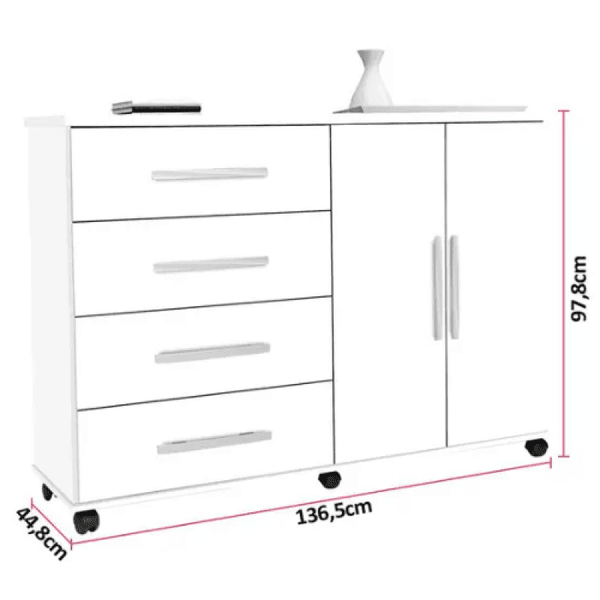 Cômoda Para Quarto 4 Gavetas Bali Branca Primus