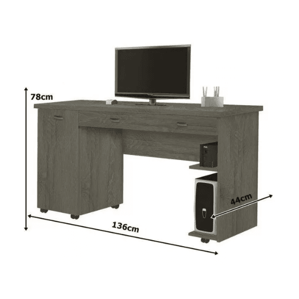 Escrivaninha Ariel com 1 Porta e 2 Gavetas Amendoa Primus