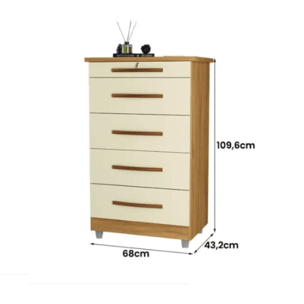 Cômoda Emas 5 Gavetas Mel Perola Primus