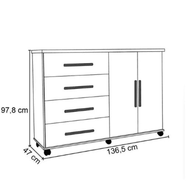 Cômoda Bali 2 Portas 4 Gavetas Mel/Perola Primus
