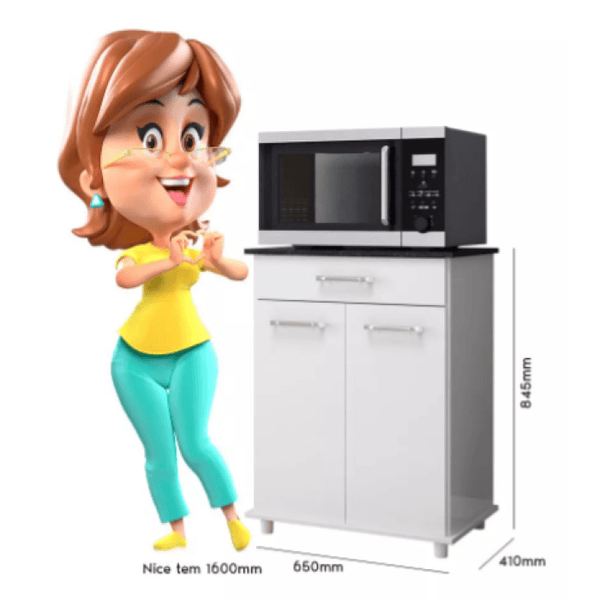 Balcão Isis Duplo 2 Portas 1 Gaveta Branco Nicioli