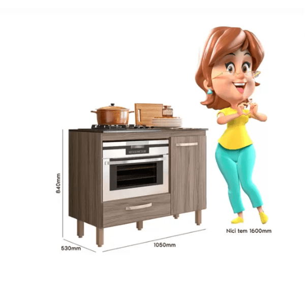 Balcão Fit para Cooktop com 1 Porta e 1 Gaveta Carvalho Nicioli