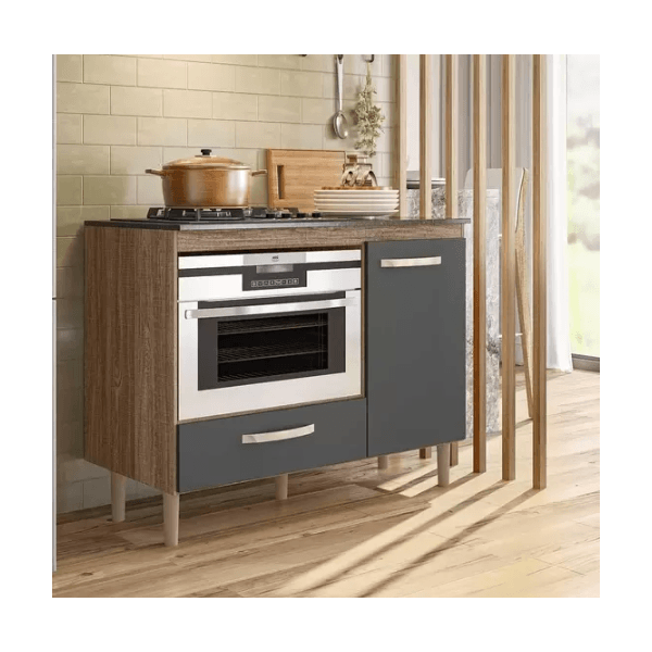 Balcão Fit para Cooktop com 1 Porta e 1 Gaveta Carvalho/Chumbo Nicioli