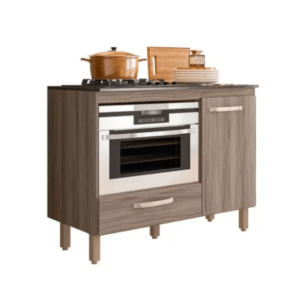 Balcão Fit para Cooktop com 1 Porta e 1 Gaveta Carvalho Nicioli