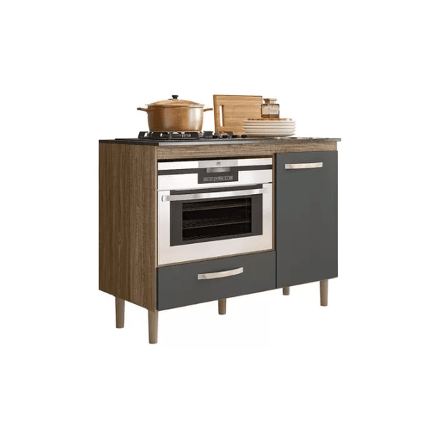 Balcão Fit para Cooktop com 1 Porta e 1 Gaveta Carvalho/Chumbo Nicioli