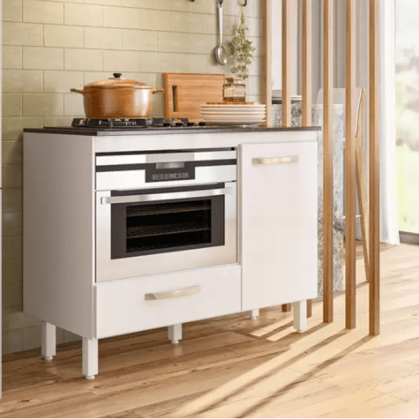Balcão Fit para Cooktop com 1 Porta e 1 Gaveta Branco Nicioli