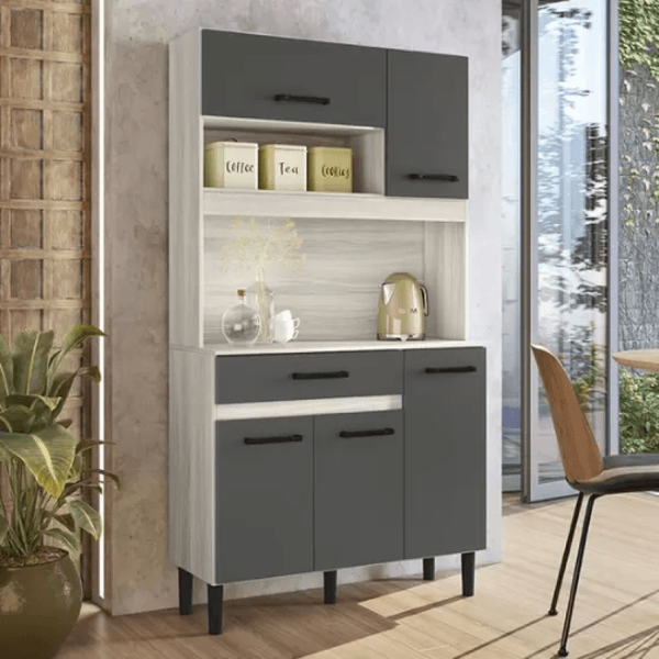 Armario Cozinha Magazin 90 5 Portas e 1 Gaveta Bianco/Chumbo Nicioli