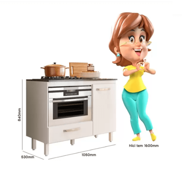 Balcão Fit para Cooktop com 1 Porta e 1 Gaveta Branco Nicioli