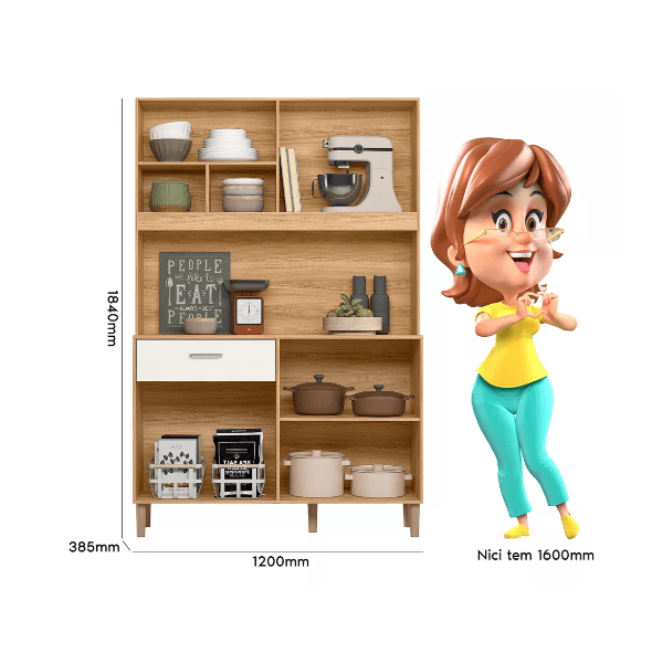 Armario de Cozinha Erva Doce 120 6 Portas 1 Gaveta Freijo/Off Nicioli