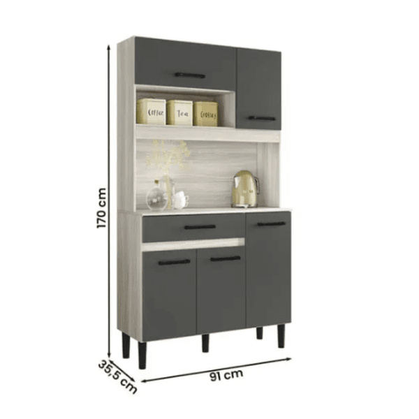 Armario Cozinha Magazin 90 5 Portas e 1 Gaveta Bianco/Chumbo Nicioli