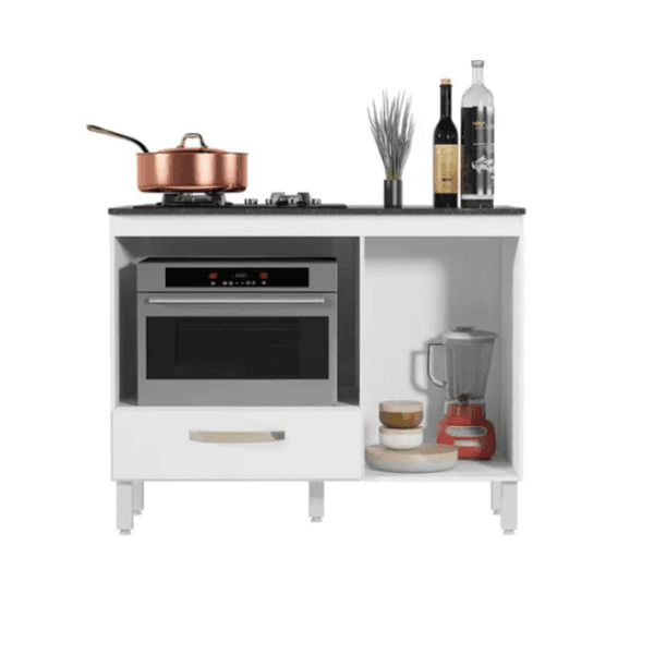 Balcão Fit para Cooktop com 1 Porta e 1 Gaveta Branco Nicioli
