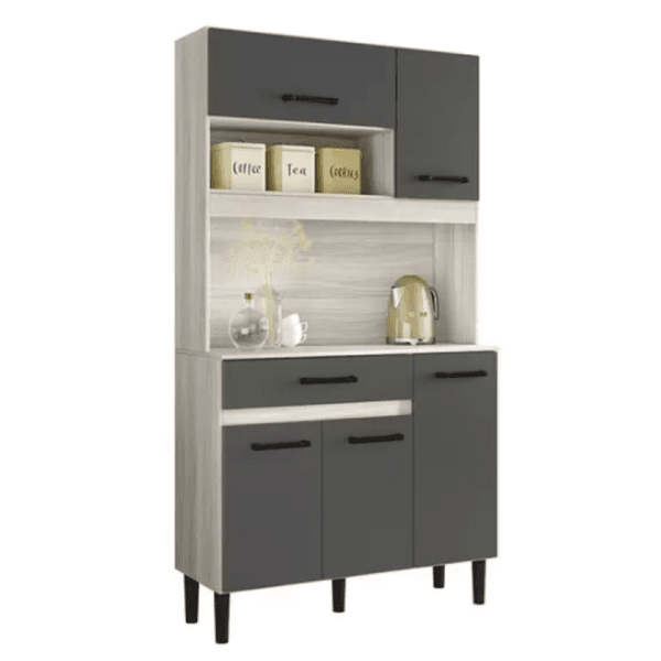 Armario Cozinha Magazin 90 5 Portas e 1 Gaveta Bianco/Chumbo Nicioli