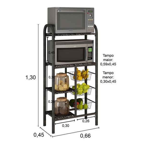 Fruteira Italia 2 fornos 2 prateleiras e 3 cestos Martelado Teixeira