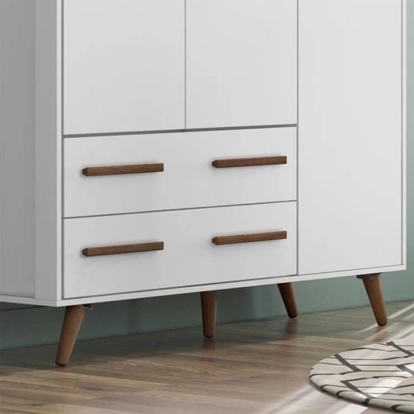 Guarda Roupa Retrô 3 Portas 2 Gavetas Pés Palito Branco Qmovi