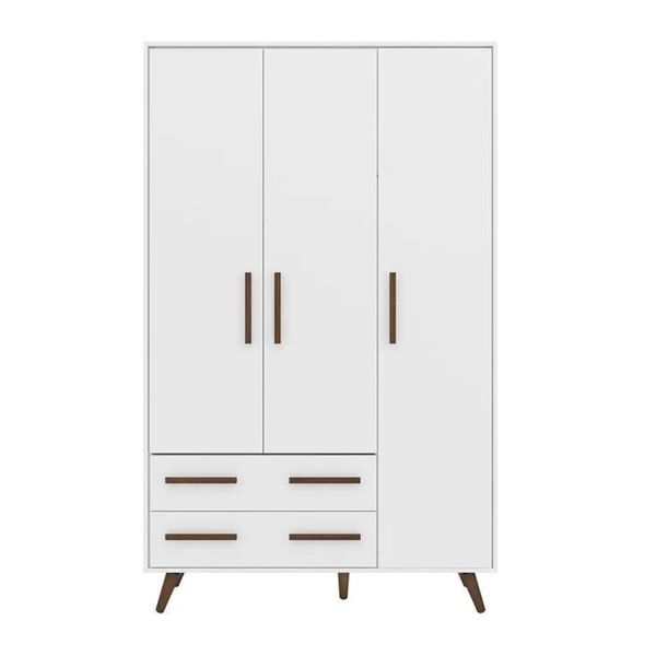 Guarda Roupa Retrô 3 Portas 2 Gavetas Pés Palito Branco Qmovi