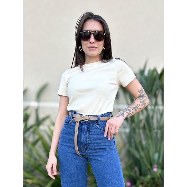 Blusa Baby Look Fiona Manga Curta CREME