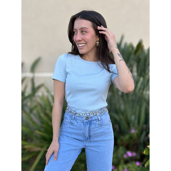 Blusa Baby Look Fiona Manga Curta AZUL CLARO
