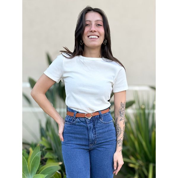 Blusa Baby Look Fiona Manga Curta OFF WHITE