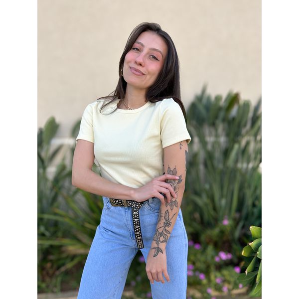 Blusa Baby Look Fiona Manga Curta BEGE CLARO