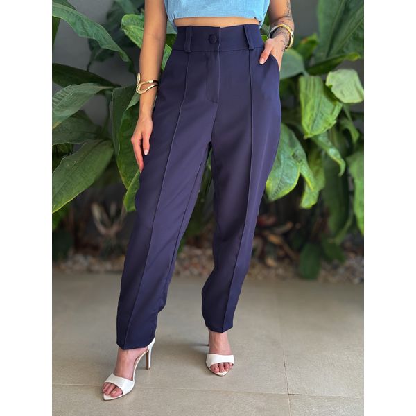 Calça Alfaiataria Isabel com Costura Frontal AZUL MARINHO