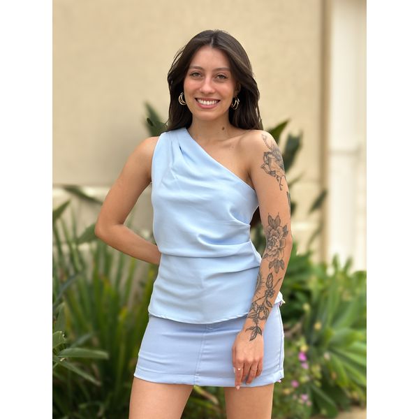 Blusa Nula Manga em Alfaiataria AZUL CLARO