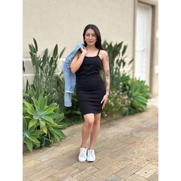 Vestido Curto Francine em Malha Anarruga PRETO