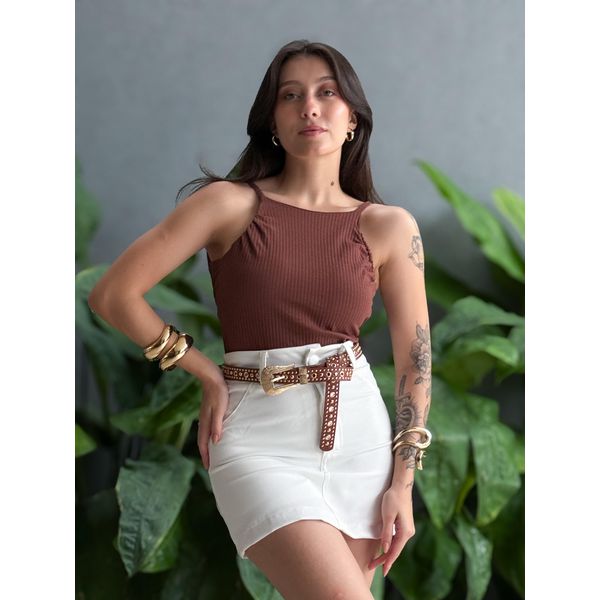 Body Canelado Costas Nua MARROM