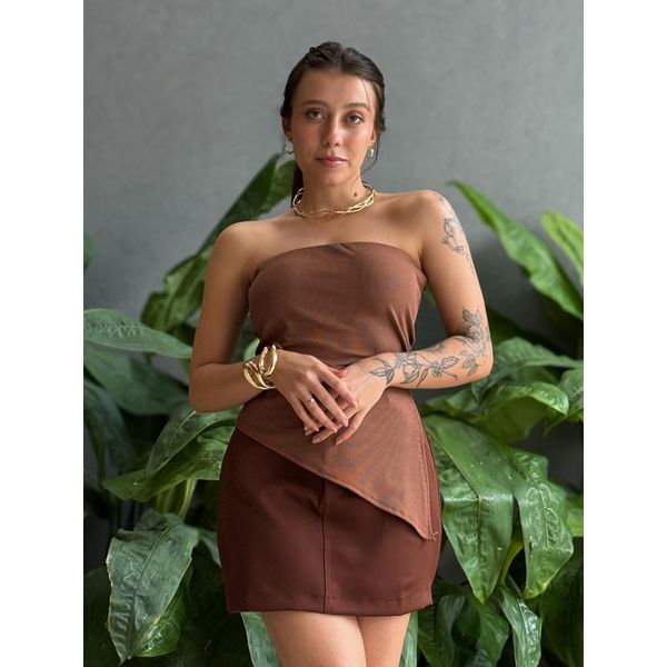 Blusa Sem Alças Assimetrica MARROM CLARO