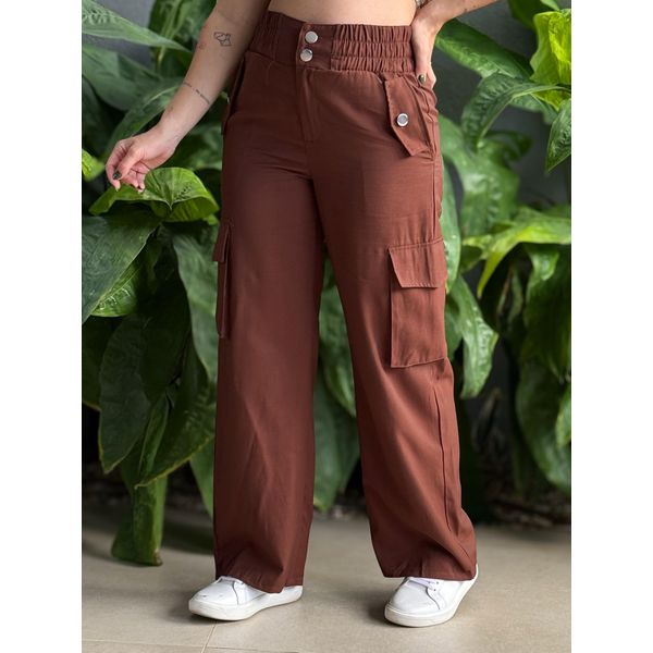 Calça Cargo Elástico no Cós MARROM