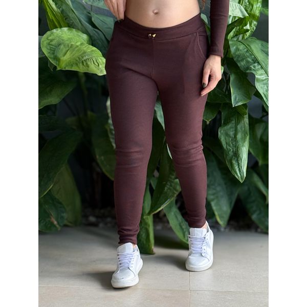 Calça Jogger em Malha Ribana MARROM