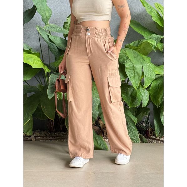 Calça Cargo Elástico no Cós BEGE