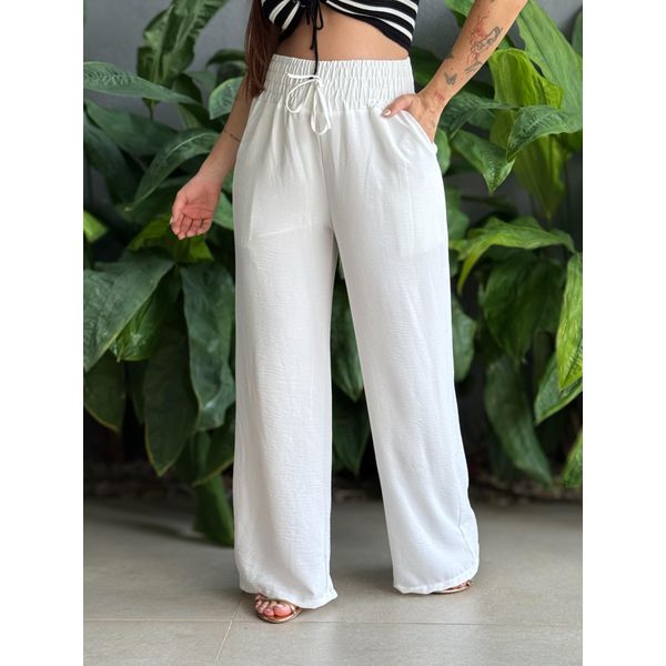 Calça Pantalona com Elástico no cós OFF WHITE