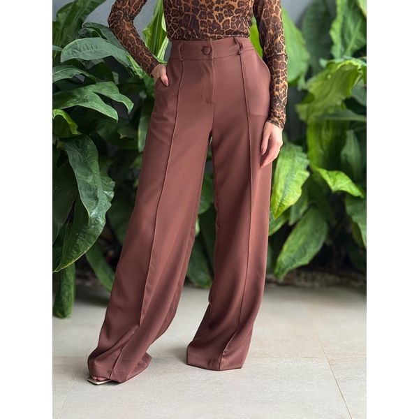 Calça Pantalona Laila em Alfaiataria MARROM