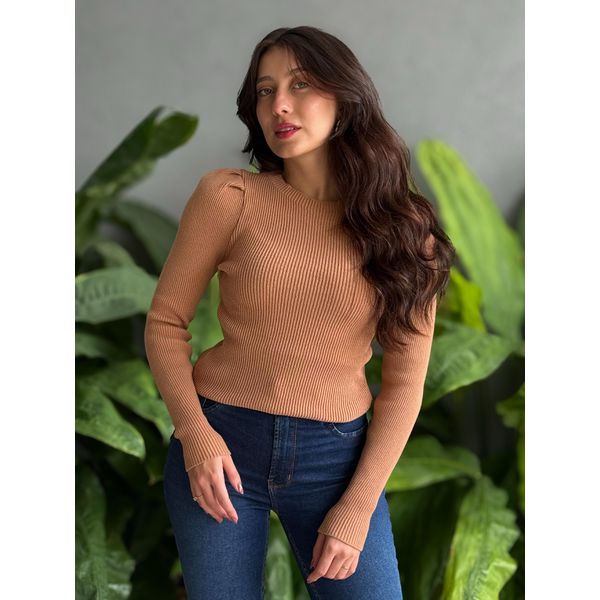 Blusa Tricot Manga Longa Princesa BEGE