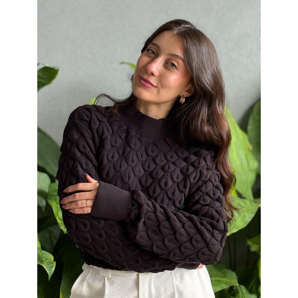 Tricot Manga Longa Escamas PRETO