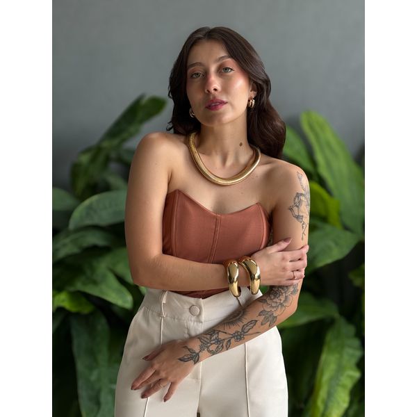 Cropped Corselet em Poliamida MARROM CLARO