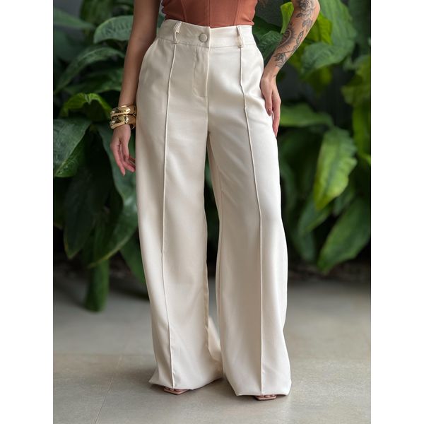Calça Pantalona Laila em Alfaiataria CREME