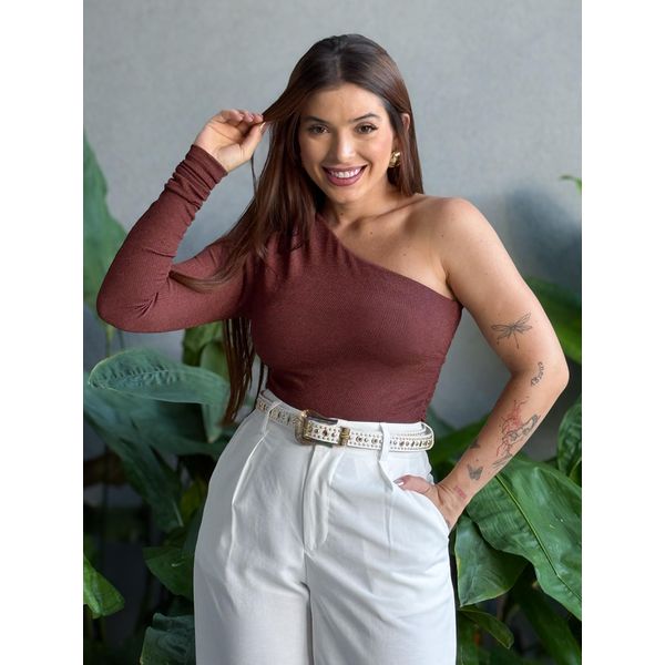 Body Nula Manga Aline MARROM
