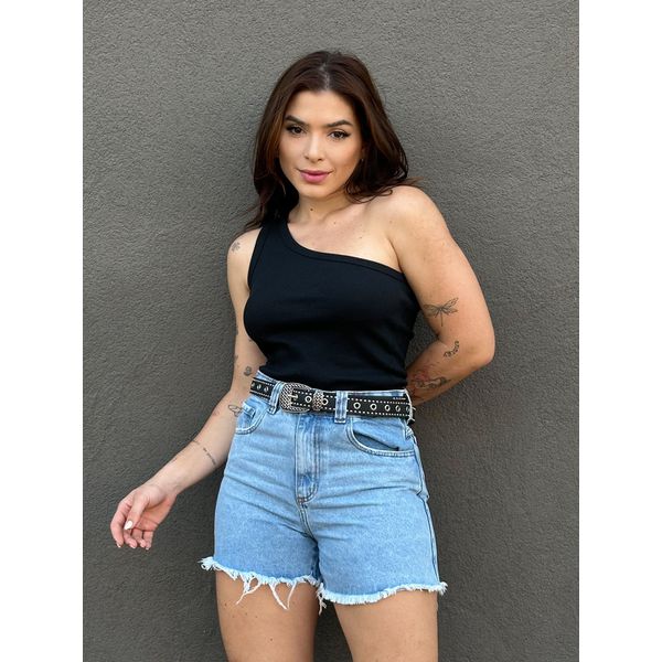 Blusa Nula Manga em Malha Ribana PRETO