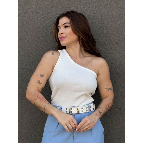 Blusa Nula Manga em Malha Ribana OFF WHITE