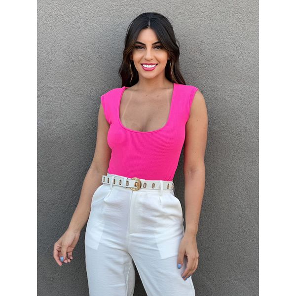 Body Anarruga Decote Quadrado ROSA PINK