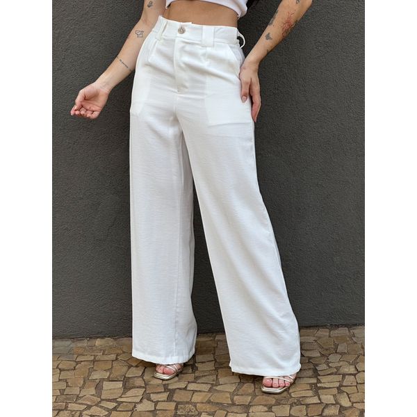 Calça Pantalona Felipa em Liocel OFF WHITE